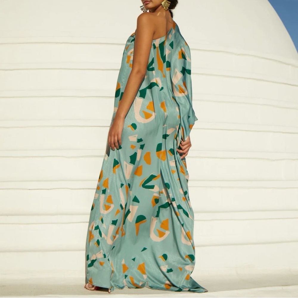 Diarrablu Satu Dress Green and Orange One-Shoulder Asymmetrical Kaftan Size L - Picture 2 of 12